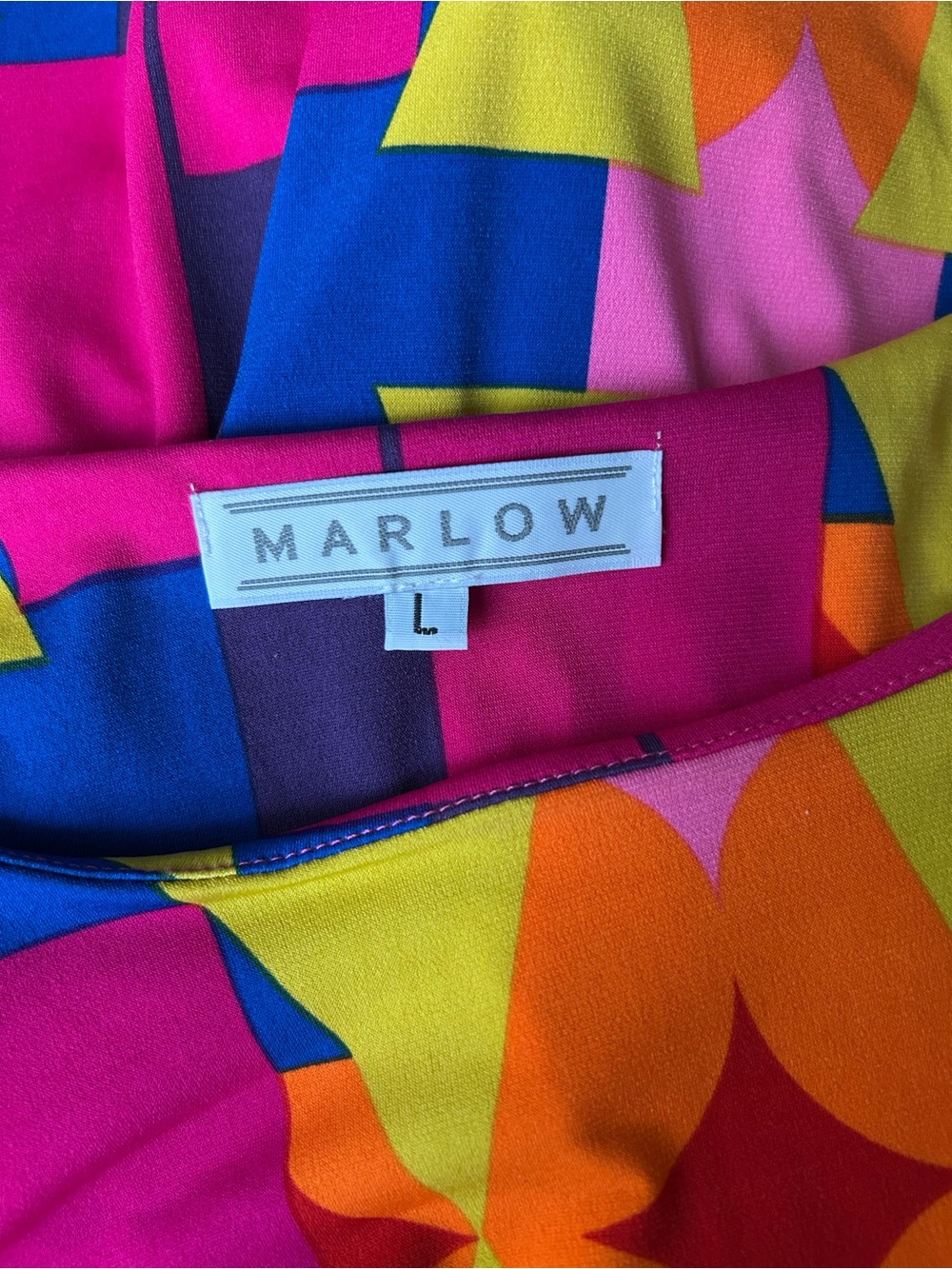 Marlow Vibrant Geometric Dress, Hot Pink, Yellow, Blue & Orange. Flair sleeves - Picture 5 of 6